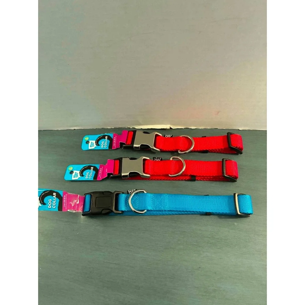 Play On Dog‎ Collar Large Red Blue NEW 3 Pack Adjustable Nylon 18-26in